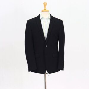 Van Heusen 44R Black Blazer Sport Coat Jacket 2-Button Solid Y792
